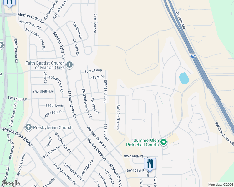 map of restaurants, bars, coffee shops, grocery stores, and more near 1995 Southwest 156th Street in Ocala