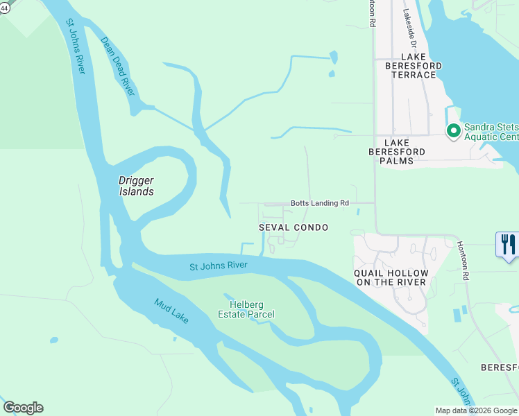 map of restaurants, bars, coffee shops, grocery stores, and more near 2766 Botts Landing Road in DeLand