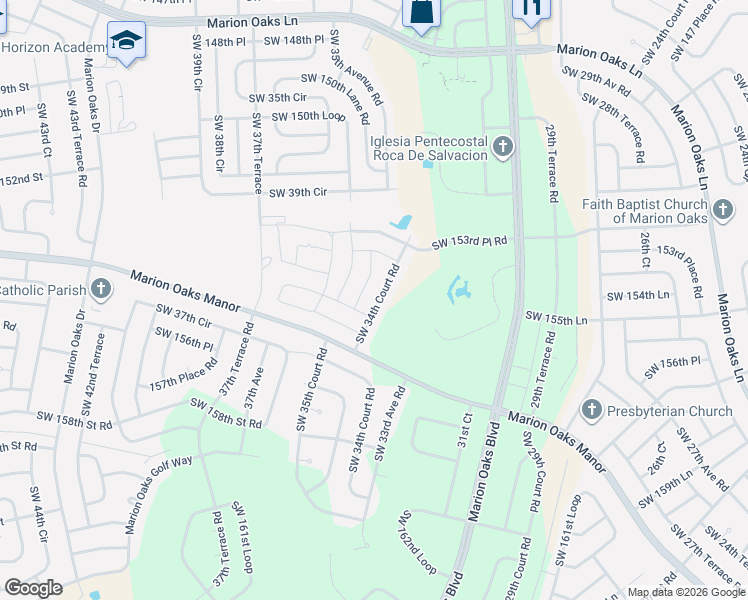 map of restaurants, bars, coffee shops, grocery stores, and more near 15493 Southwest 34th Avenue in Ocala