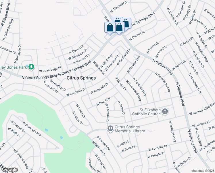 map of restaurants, bars, coffee shops, grocery stores, and more near 1916 West Belgrade Drive in Citrus Springs