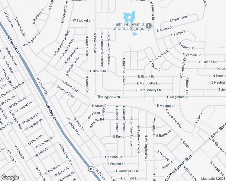 map of restaurants, bars, coffee shops, grocery stores, and more near North Westminister Avenue in Citrus Springs