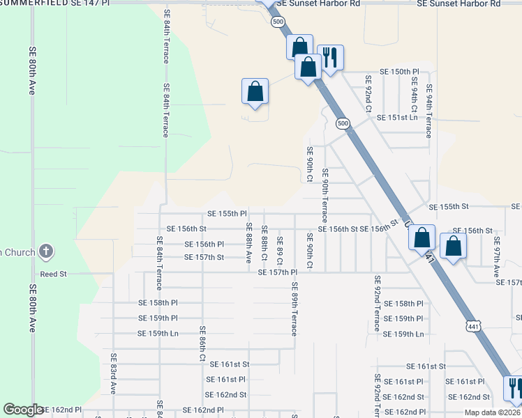 map of restaurants, bars, coffee shops, grocery stores, and more near 8825 Southeast 155th Place in Summerfield