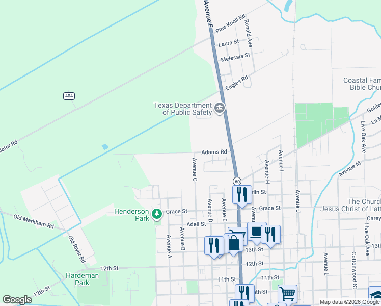 map of restaurants, bars, coffee shops, grocery stores, and more near 132 Adams Road in Bay City