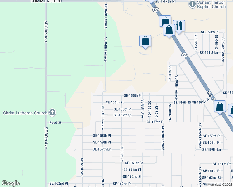 map of restaurants, bars, coffee shops, grocery stores, and more near 8585 Southeast 155th Place in Summerfield
