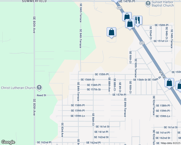 map of restaurants, bars, coffee shops, grocery stores, and more near 8585 Southeast 155th Place in Summerfield