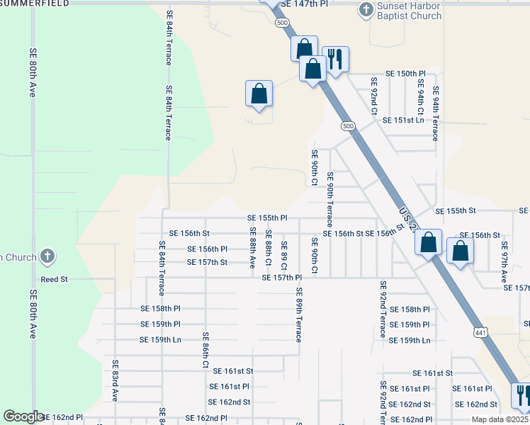map of restaurants, bars, coffee shops, grocery stores, and more near 8825 Southeast 155th Place in Summerfield