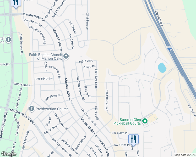 map of restaurants, bars, coffee shops, grocery stores, and more near 2101 Southwest 153rd Loop in Ocala