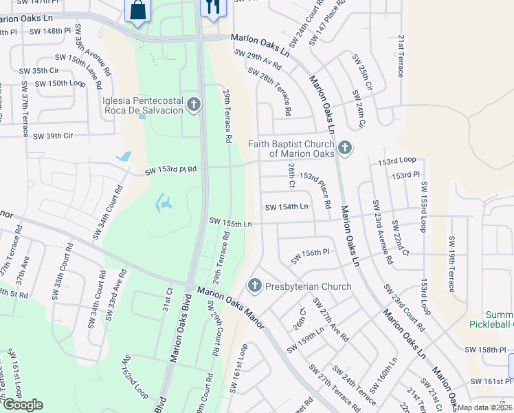 map of restaurants, bars, coffee shops, grocery stores, and more near 2768 Southwest 154th Place Road in Ocala