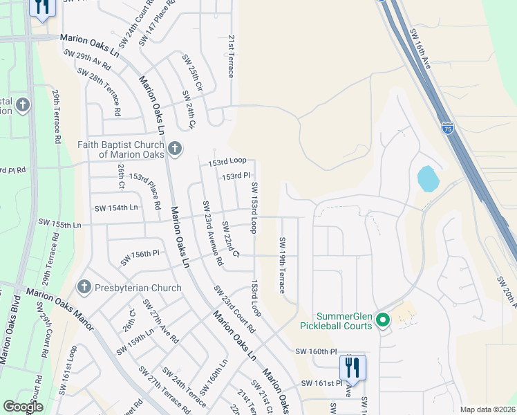 map of restaurants, bars, coffee shops, grocery stores, and more near 2101 Southwest 153rd Loop in Ocala