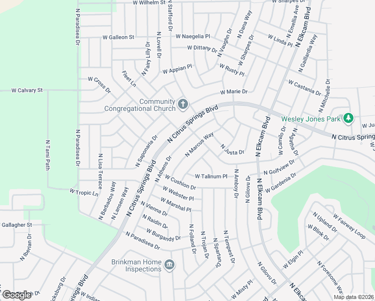 map of restaurants, bars, coffee shops, grocery stores, and more near 9172 North Marcus Way in Citrus Springs