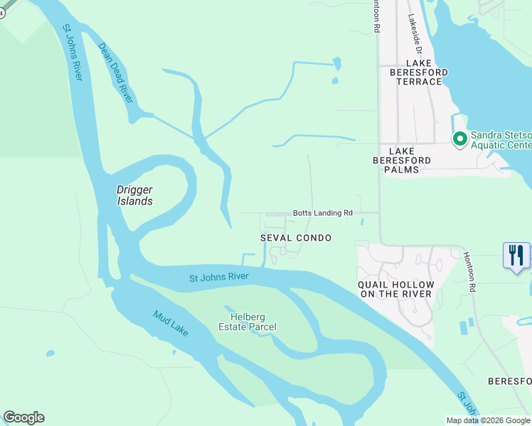 map of restaurants, bars, coffee shops, grocery stores, and more near 2766 Botts Landing Road in DeLand