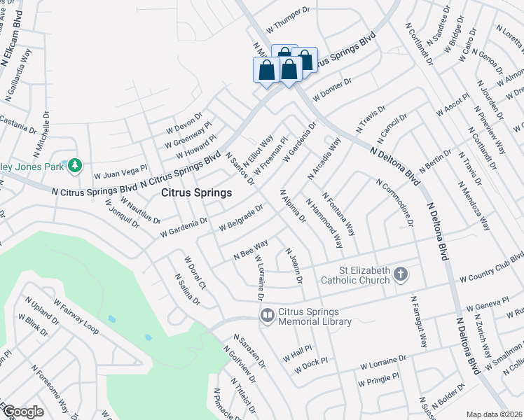 map of restaurants, bars, coffee shops, grocery stores, and more near 1916 West Belgrade Drive in Citrus Springs