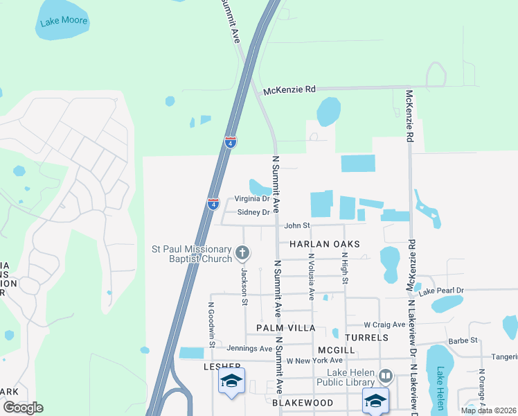 map of restaurants, bars, coffee shops, grocery stores, and more near 556 Sidney Dr in Lake Helen