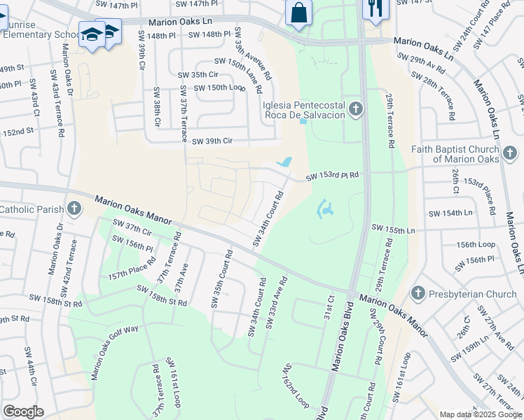 map of restaurants, bars, coffee shops, grocery stores, and more near 15493 Southwest 34th Avenue in Ocala