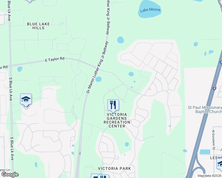 map of restaurants, bars, coffee shops, grocery stores, and more near 1101 Gardenshire Lane in DeLand