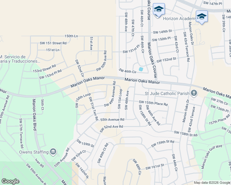 map of restaurants, bars, coffee shops, grocery stores, and more near 15525 Southwest 49th Avenue Road in Ocala