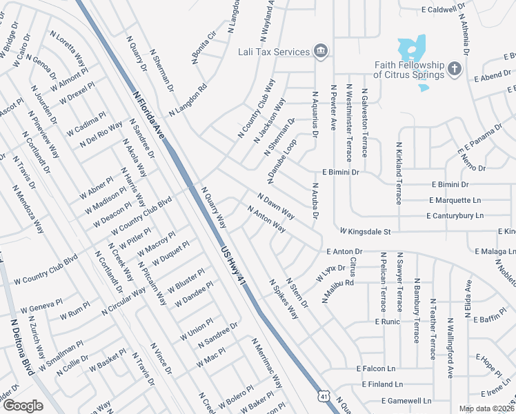 map of restaurants, bars, coffee shops, grocery stores, and more near 9090 North Owen Way in Citrus Springs