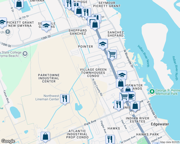 map of restaurants, bars, coffee shops, grocery stores, and more near 153 Cheeta Drive in Edgewater