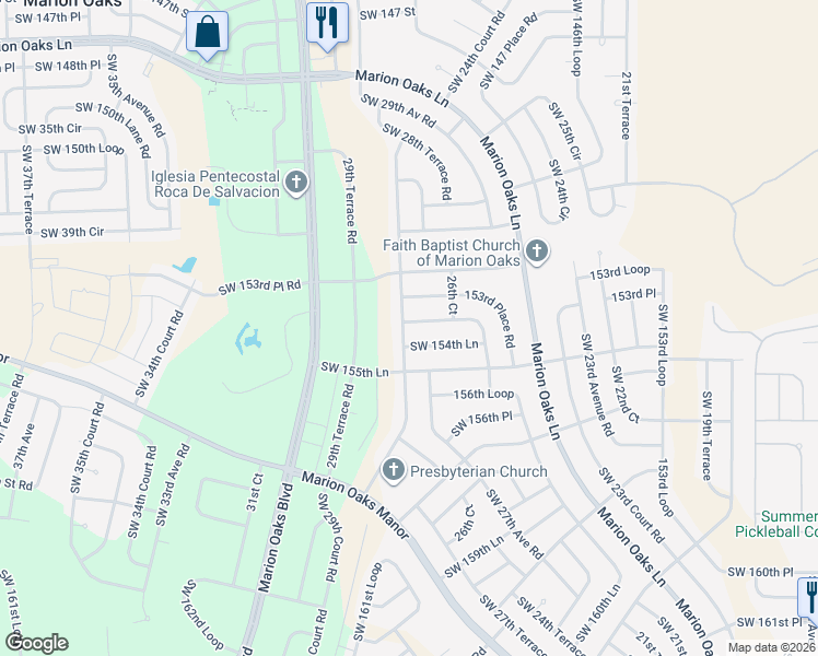 map of restaurants, bars, coffee shops, grocery stores, and more near 2768 Southwest 154th Place Road in Ocala