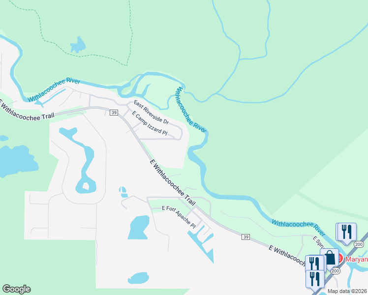 map of restaurants, bars, coffee shops, grocery stores, and more near 4275 East Riverside Drive in Dunnellon