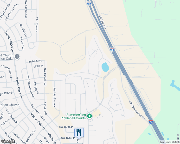 map of restaurants, bars, coffee shops, grocery stores, and more near 15399 Southwest 15th Terrace Road in Ocala