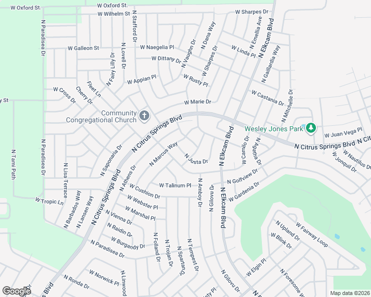 map of restaurants, bars, coffee shops, grocery stores, and more near 9282 North Marcus Way in Citrus Springs