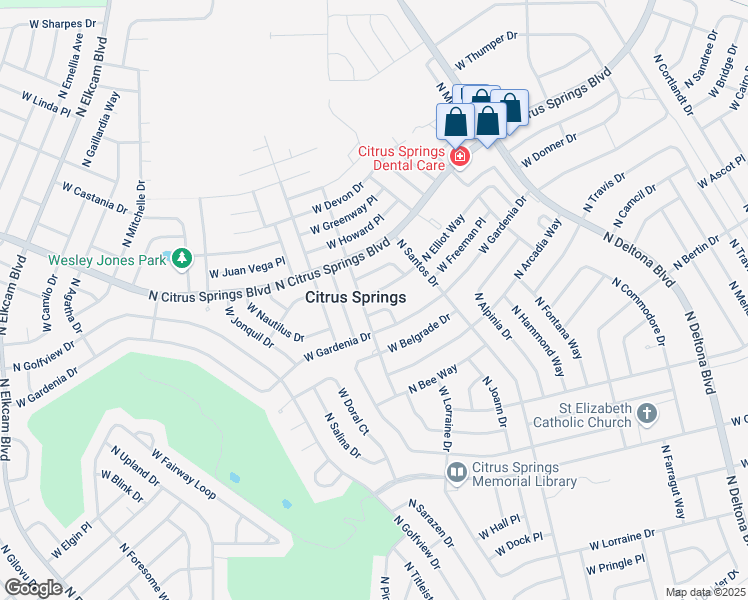 map of restaurants, bars, coffee shops, grocery stores, and more near 9212 North Elliot Way in Citrus Springs