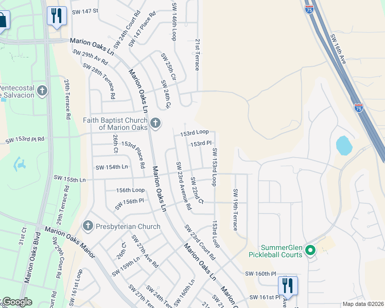map of restaurants, bars, coffee shops, grocery stores, and more near 15370 Southwest 22nd Court Road in Ocala