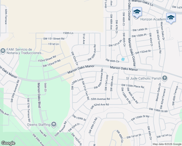 map of restaurants, bars, coffee shops, grocery stores, and more near 5103 Southwest 154 Loop in Ocala