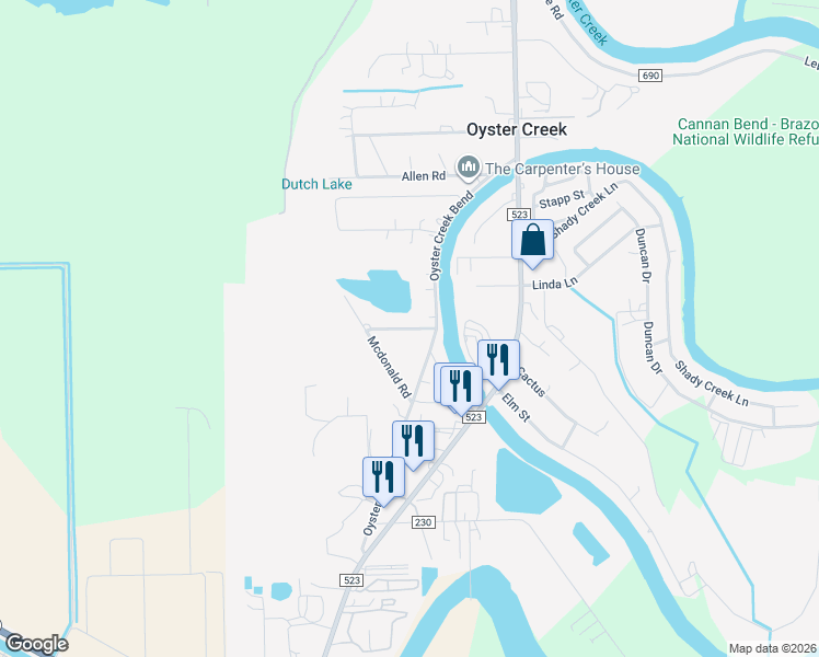 map of restaurants, bars, coffee shops, grocery stores, and more near 130 Carlton Road in Freeport