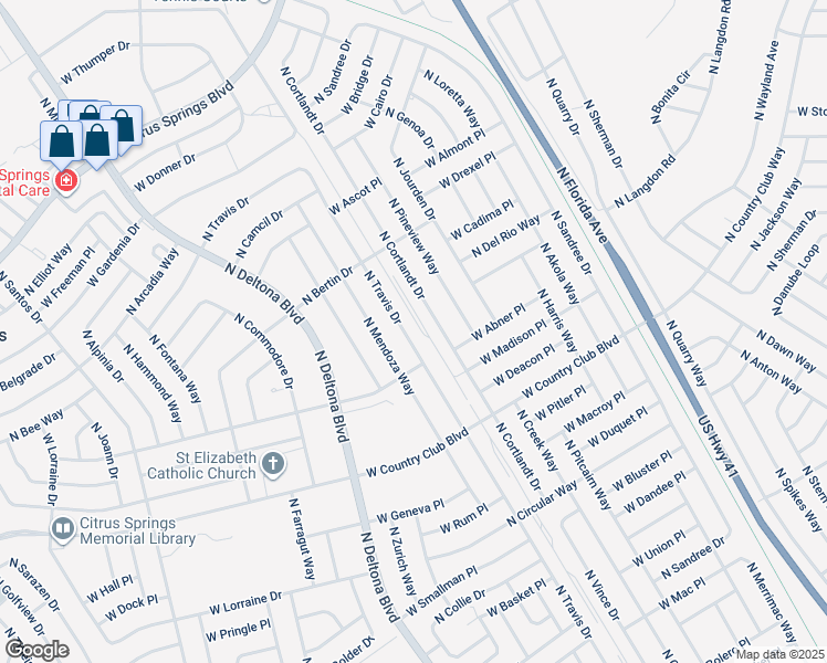 map of restaurants, bars, coffee shops, grocery stores, and more near 9228 North Cortlandt Drive in Citrus Springs