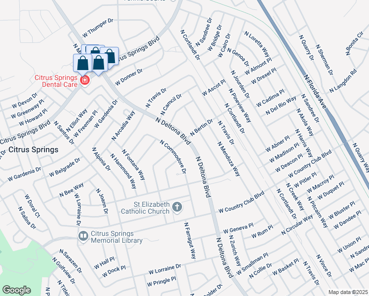 map of restaurants, bars, coffee shops, grocery stores, and more near 9232 North Bertin Drive in Citrus Springs