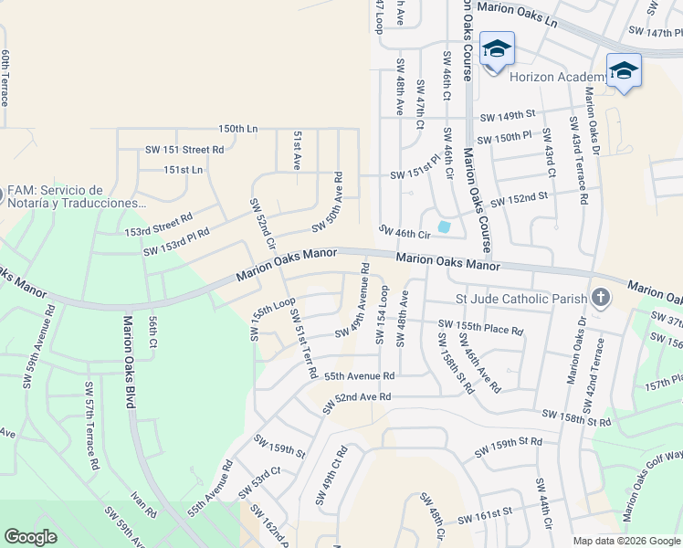 map of restaurants, bars, coffee shops, grocery stores, and more near 5103 Southwest 154 Loop in Ocala