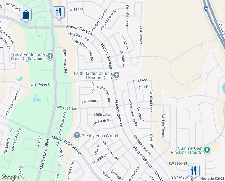 map of restaurants, bars, coffee shops, grocery stores, and more near 406 Marion Oaks Lane in Ocala