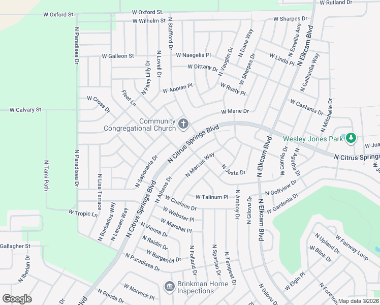 map of restaurants, bars, coffee shops, grocery stores, and more near 9279 North Athens Drive in Citrus Springs