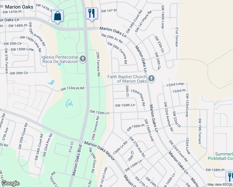 map of restaurants, bars, coffee shops, grocery stores, and more near 2770 153rd Place Road in Ocala