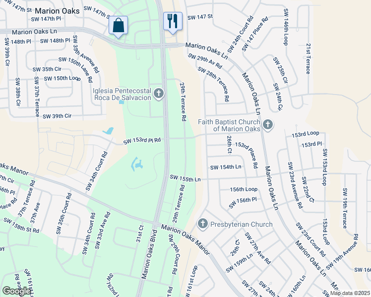 map of restaurants, bars, coffee shops, grocery stores, and more near 29th Terrace Road in Ocala