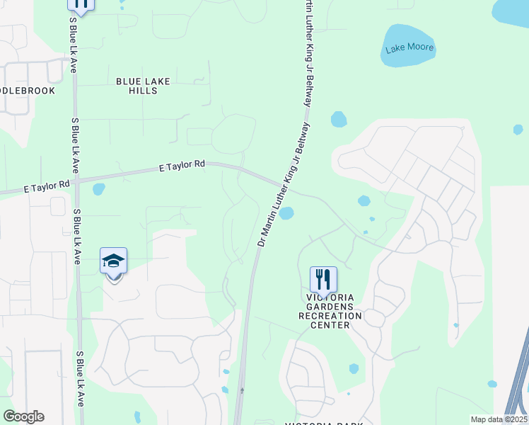 map of restaurants, bars, coffee shops, grocery stores, and more near 697 East Victoria Trails Boulevard in DeLand