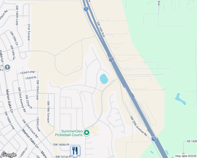 map of restaurants, bars, coffee shops, grocery stores, and more near 15395 Southwest 14th Avenue Road in Ocala