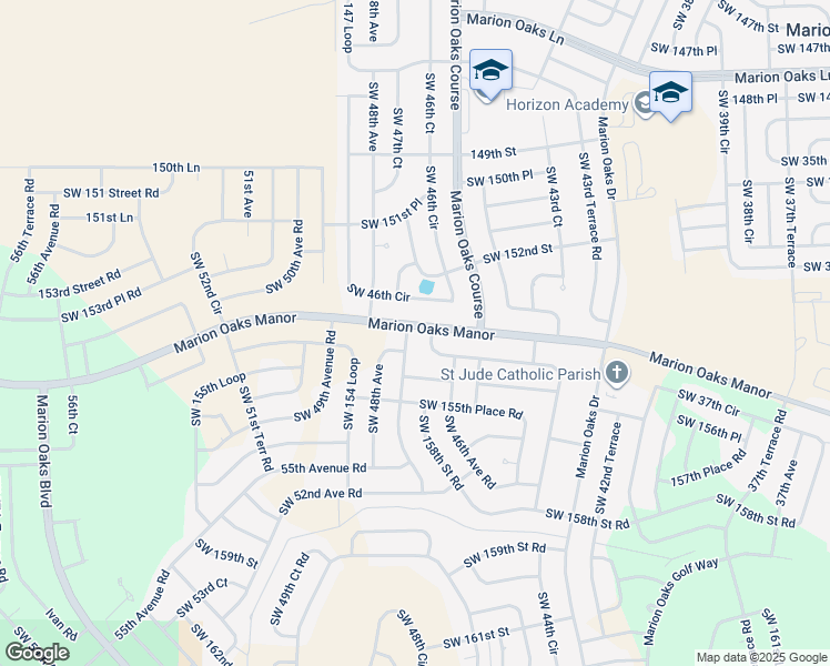 map of restaurants, bars, coffee shops, grocery stores, and more near 15425 Southwest 47th Avenue Road in Ocala