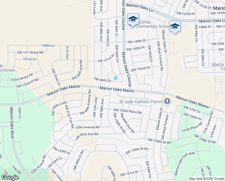 map of restaurants, bars, coffee shops, grocery stores, and more near 15425 Southwest 47th Avenue Road in Ocala