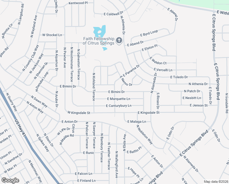 map of restaurants, bars, coffee shops, grocery stores, and more near East Bimini Drive in Citrus Springs