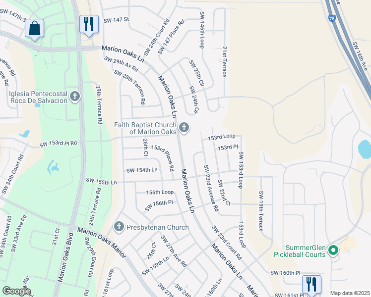 map of restaurants, bars, coffee shops, grocery stores, and more near 406 Marion Oaks Lane in Ocala
