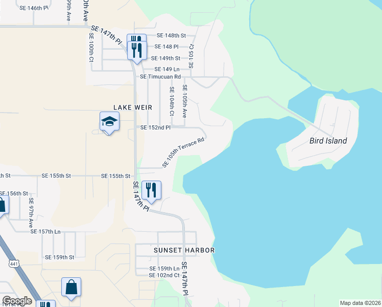 map of restaurants, bars, coffee shops, grocery stores, and more near 15363 Southeast 105th Terrace Road in Summerfield