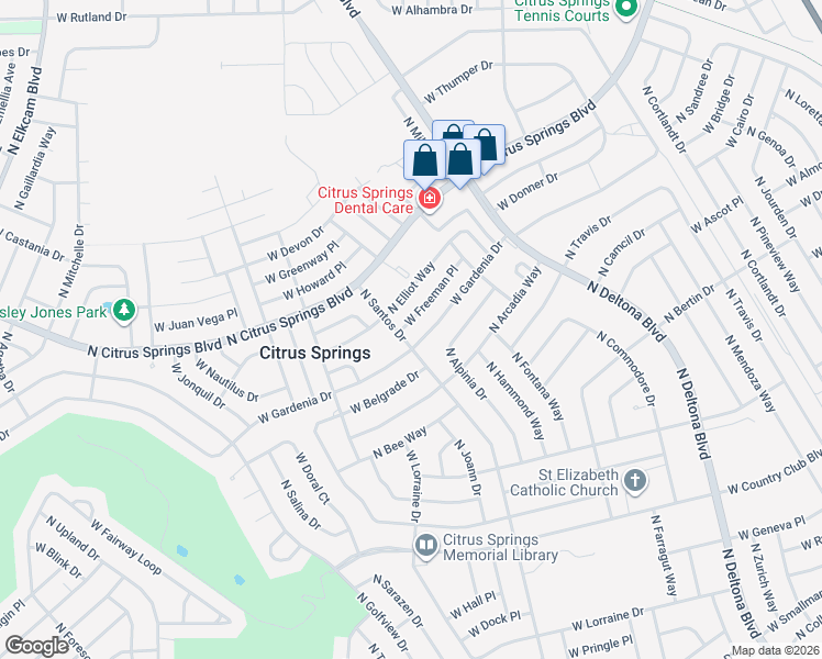 map of restaurants, bars, coffee shops, grocery stores, and more near 1936 West Freeman Place in Citrus Springs