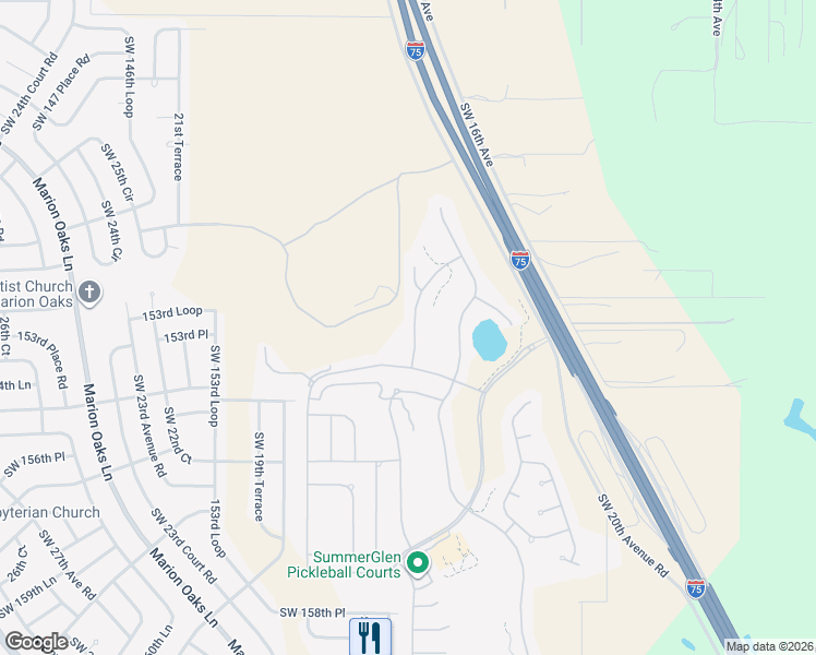 map of restaurants, bars, coffee shops, grocery stores, and more near 15399 Southwest 15th Terrace Road in Ocala