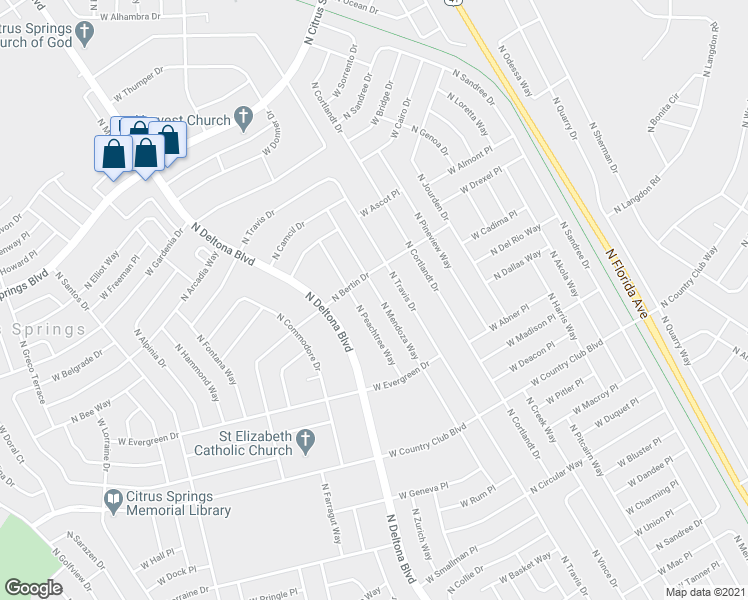map of restaurants, bars, coffee shops, grocery stores, and more near 9272 North Mendoza Way in Citrus Springs