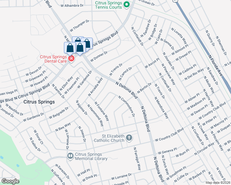 map of restaurants, bars, coffee shops, grocery stores, and more near 9202 North Commodore Drive in Citrus Springs