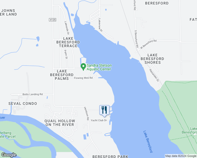 map of restaurants, bars, coffee shops, grocery stores, and more near 2628 Flowing Well Road in DeLand