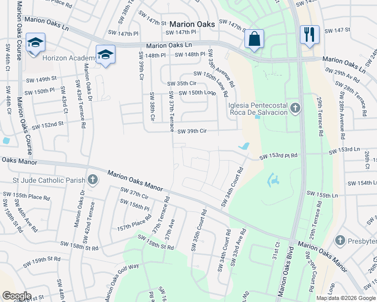 map of restaurants, bars, coffee shops, grocery stores, and more near 15140 Southwest 39th Circle in Ocala